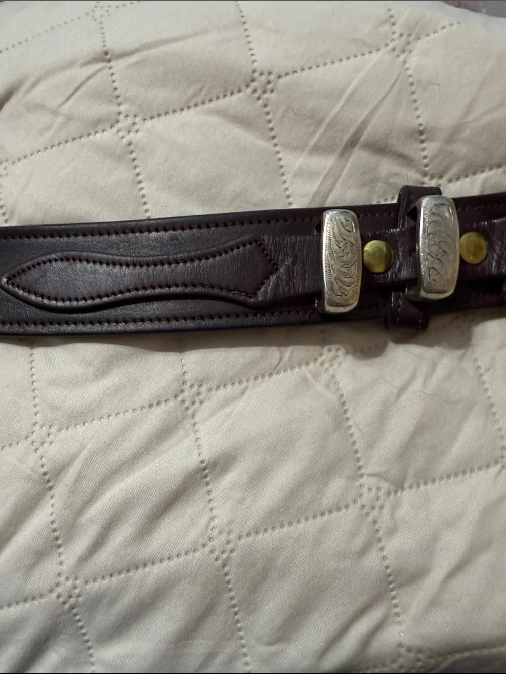Vintage Buffalo Billfolds Leather Ranger Belt 36 with Lucchese Silver